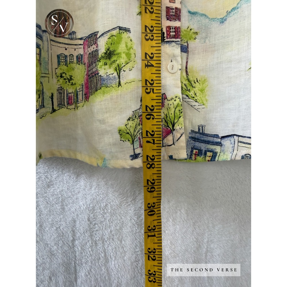 Chico's Linen Button Front Shirt 3/4 Sleeve Atlantic Coastal Scene Size 16/18 - Picture 9 of 10
